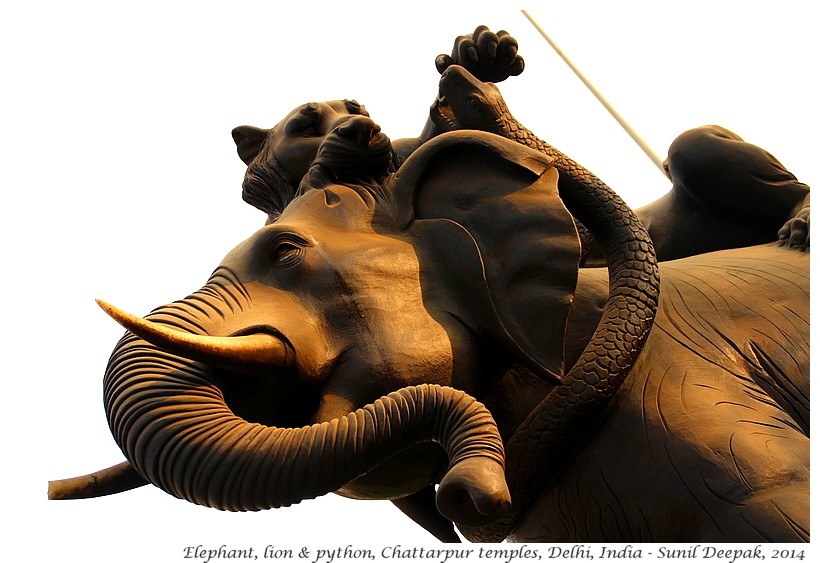 Elephant, lion & python statue, Chattarpur, Delhi, India - Images by Sunil Deepak