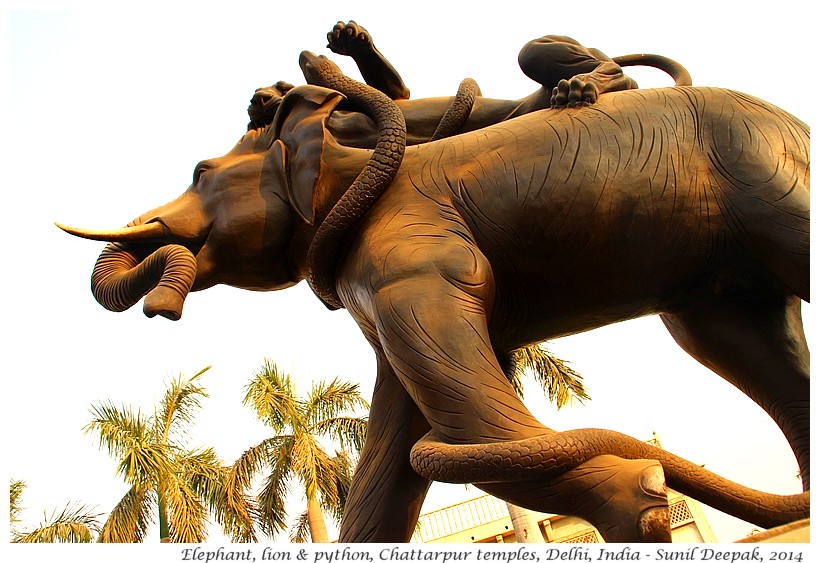 Elephant, lion & python statue, Chattarpur, Delhi, India - Images by Sunil Deepak