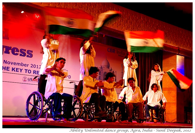 Indian flag, Disabled dancers, Agra India - Images by Sunil Deepak