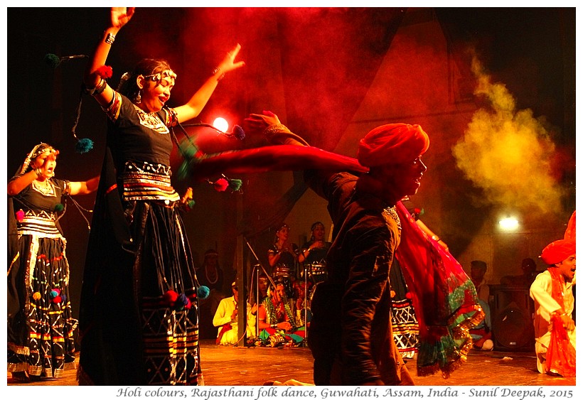 Rajasthan folk dance with holi colours, in a festival in Assam, India - Images by Sunil Deepak