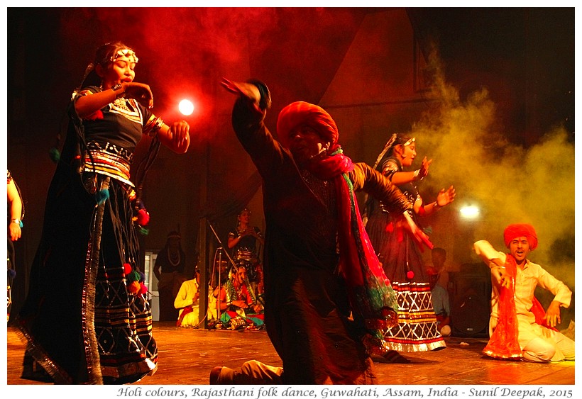 Rajasthan folk dance with holi colours, in a festival in Assam, India - Images by Sunil Deepak