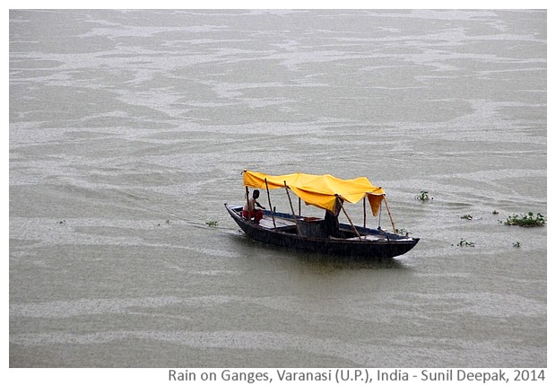 Rain on Ganges, Varanasi (U.P.), India - images by Sunil Deepak, 2014