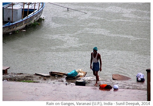 Rain on Ganges, Varanasi (U.P.), India - images by Sunil Deepak, 2014