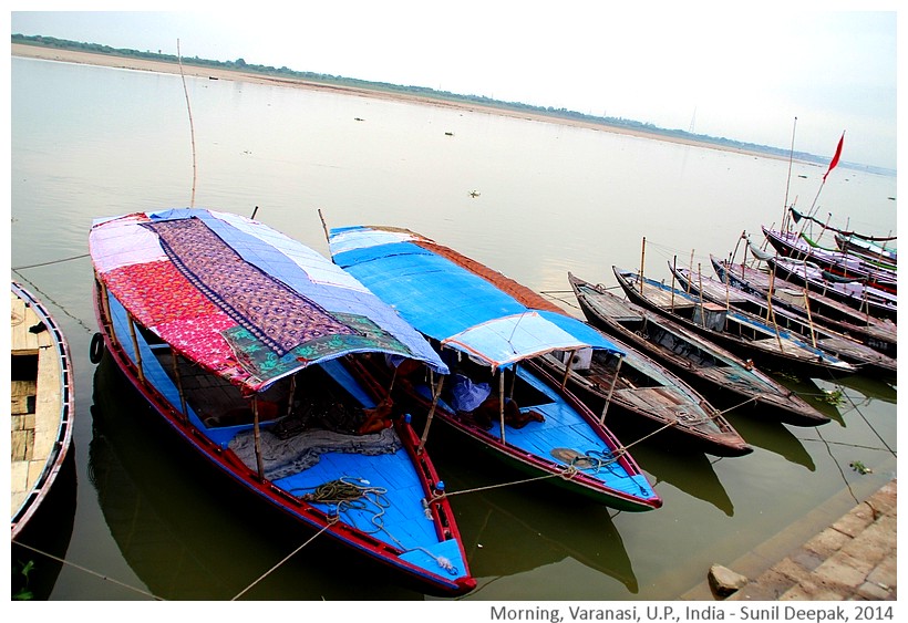 Boats, Varanasi in morning, India - Images by Sunil Deepak, 2014