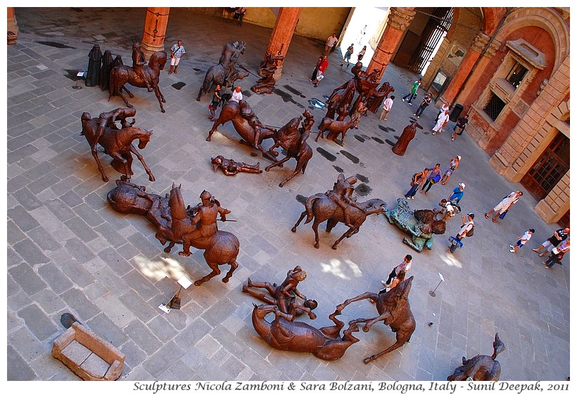 Sculptures, Nicola Zamboni & Sara Bolzani, Accursio Palace courtyard, Bologna, Italy - Images by Sunil Deepak