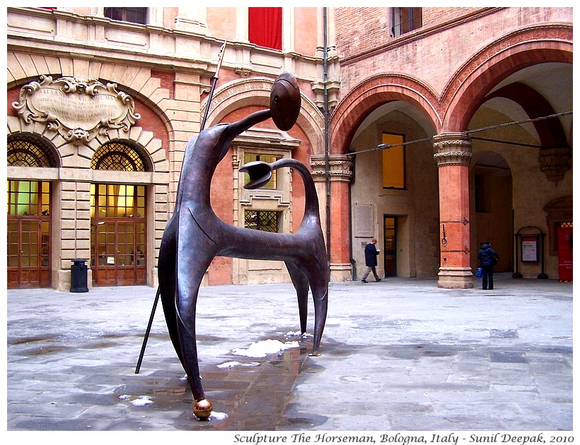 Sculptures, The horseman, Accursio Palace courtyard, Bologna, Italy - Images by Sunil Deepak