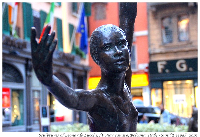 Sculptures of Leonardo Lucchi in IV Nov square, Bologna, Italy - Images by Sunil Deepak