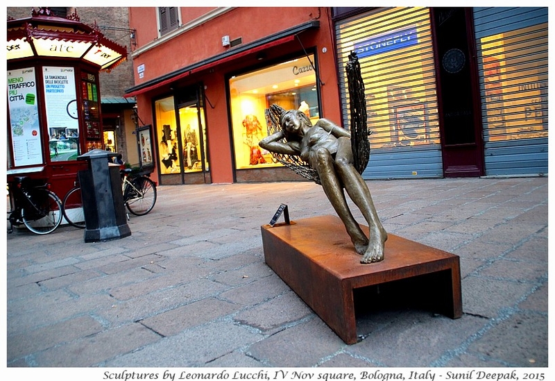 Sculptures of Leonardo Lucchi in IV Nov square, Bologna, Italy - Images by Sunil Deepak