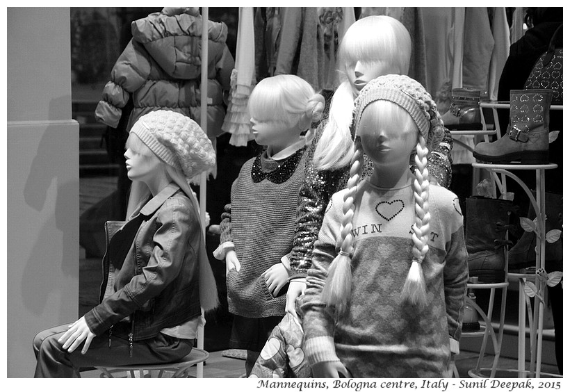 Mannequins with long white hair, Bologna centre, Italy - Images by Sunil Deepak