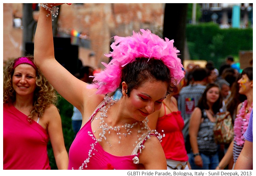 Pink dancers, GLBTI Pride parade, Bologna, Italy - Images by Sunil Deepak, 2013