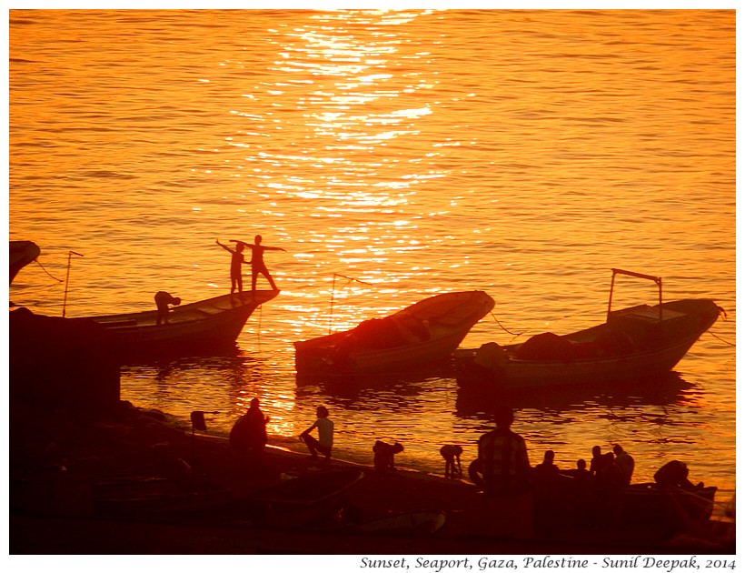 Sunset, Sea port, Gaza, Palestine - Images by Sunil Deepak