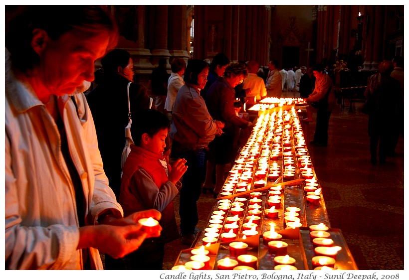 Candle lights, San Pietro church, Bologna, Italy - Images by Sunil Deepak, 2008