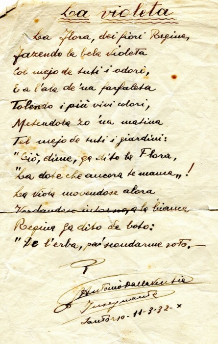 Manoscritto Poesia Violeta