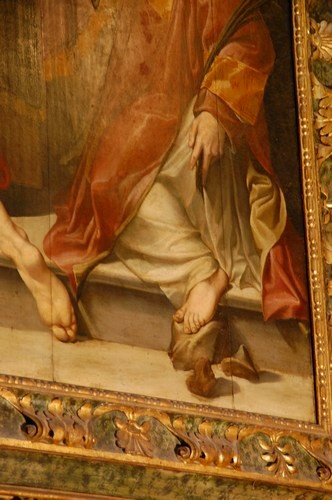 detail of Shark's tooth in Passerotti painting, San Giacomo church, Bologna, Italy