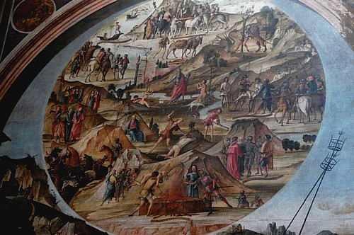 Rock formations, painting detail, Bentivoglio chapel, San Giacomo church, Bologna, Italy